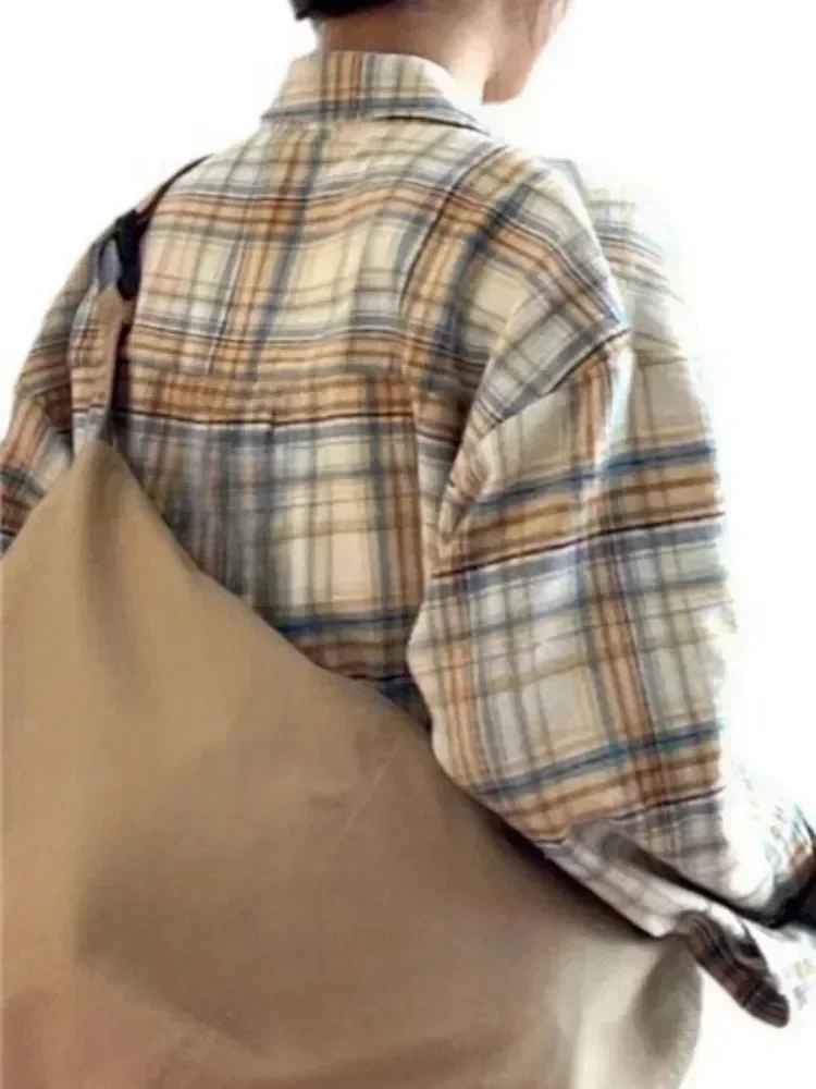 Vintage Plaid Stripe Women's Shirt Ladies Korean Style Tops Thin Loose Long-sleeved Sunscreen Coat Spring and Autumn Streetwear