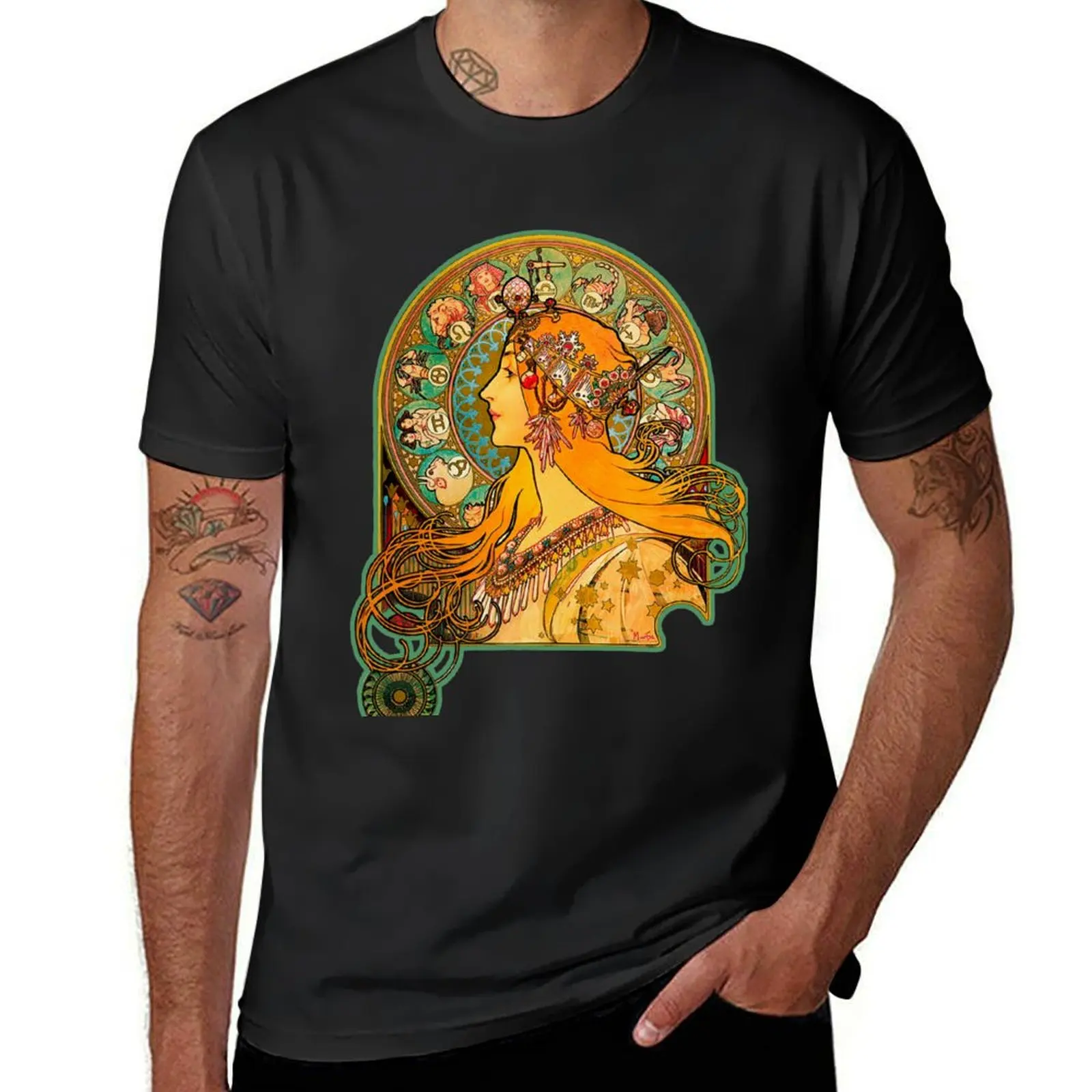 

HD Zodiac, (1896) - Alphonse Mucha T-Shirt aesthetic clothes summer 2025 cheap stuff summer top mens clothing