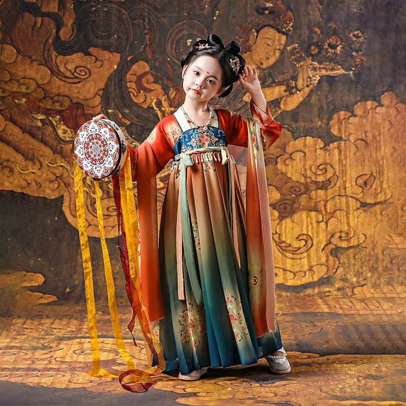 Costumes de prairie pour enfants, robes de performance de style chinois, réplique Hanfu pour filles, banquet de la dynastie Tang, Dunhuang