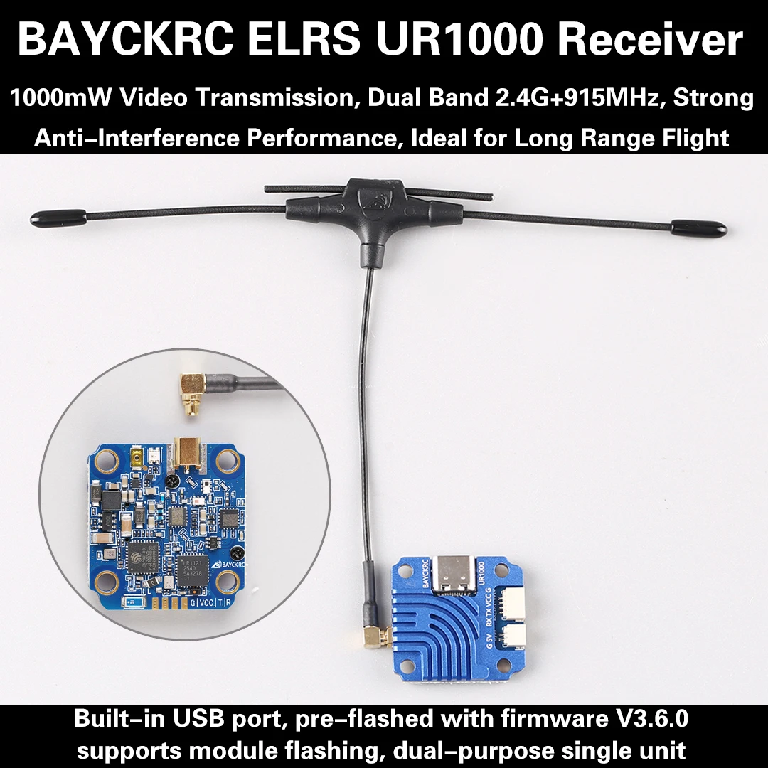 BAYCKRC UR1000 ELRS 1000mW Dual Band RX Receiver 2.4GHz 900MHz for FPV Racing Drone RC Aircraft