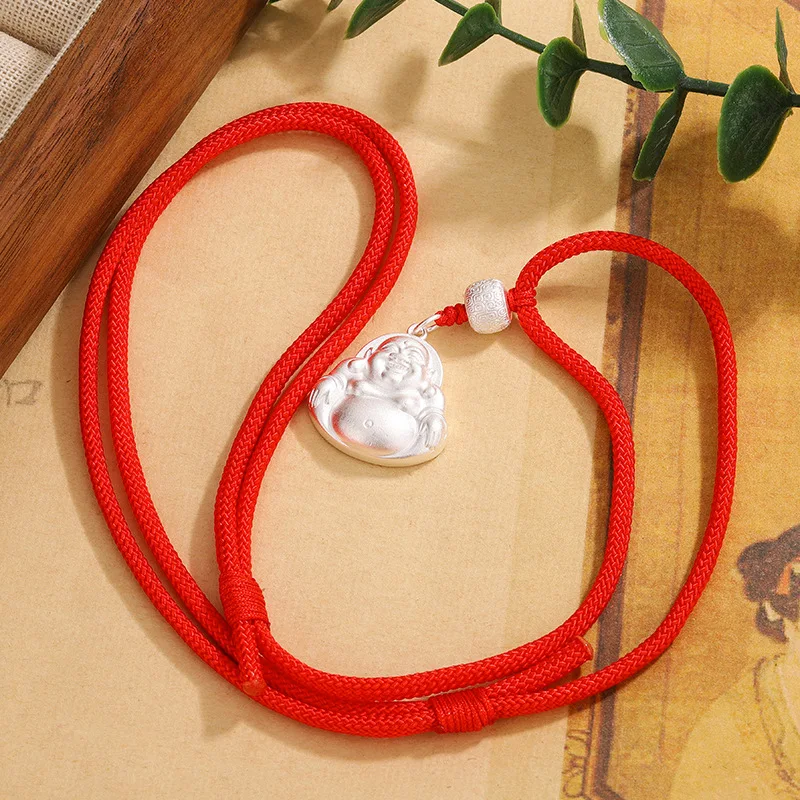 999 Silver Open-Mouth Laughing Maitreya Pendant Necklace Men And Women, New Style Big-Bellied Buddha, An