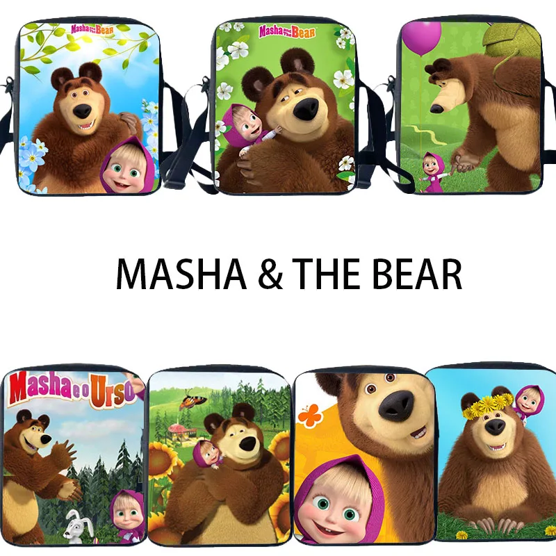 Masha and the bear Cartoon Characters Children\'s Single Shoulder Crossbody Bag Large Capacity Simple Elementary School Students