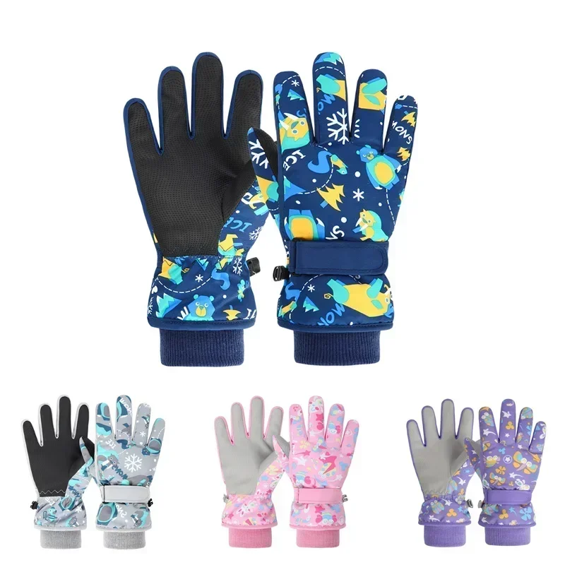 Luvas infantis à prova de frio dos desenhos animados, crianças, esqui, snowboard, neve, quente, meninos, meninas, impermeável, engrossar, manter o dedo quente, inverno