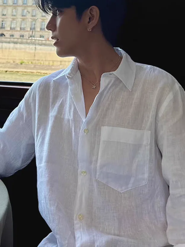 

Мужская свободная рубашка-кардиган из льна с длинным рукавом, дышащая, с защитой от солнца, художественный дизайн, хлопково-льняная рабочая одежда