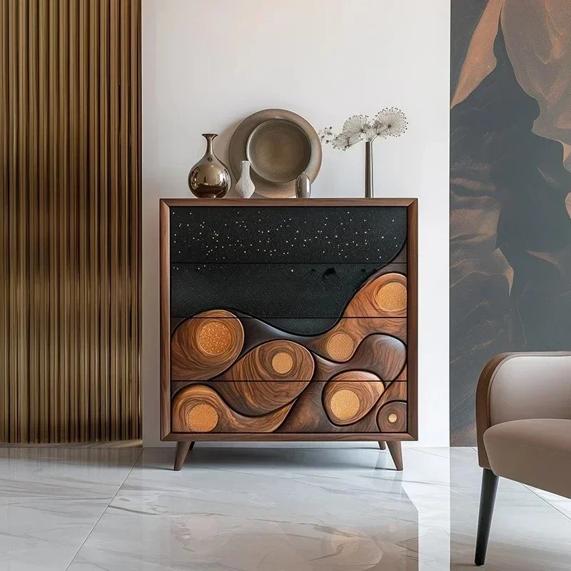 FStarry sky, all solid wood, bedroom against the wall, storage cabinet, design sense of art, secret cabinet, walnut furniture