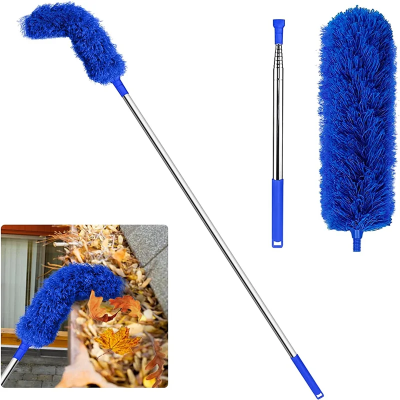 A98U Gutter Cleaning Brush Roofing Tool with Telescopic Extendable Pole 8.2Ft Guard Cleaner Tool Easy Remove Leave, blue