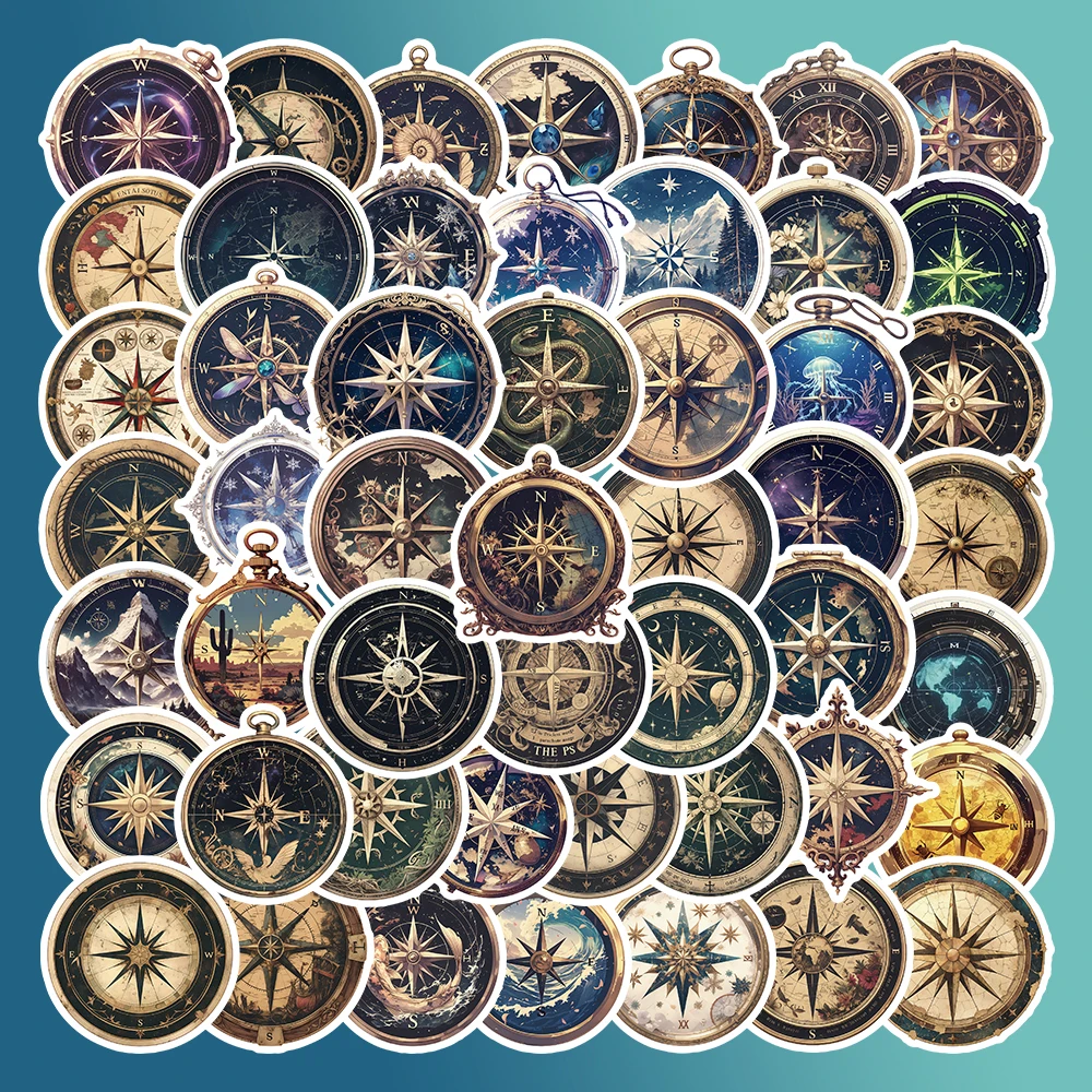 54pcs Antique Style Mythical Compass Stickers Set - Vintage Navigator Decals for Desk Decor, Laptop, Adventure Scrapbook