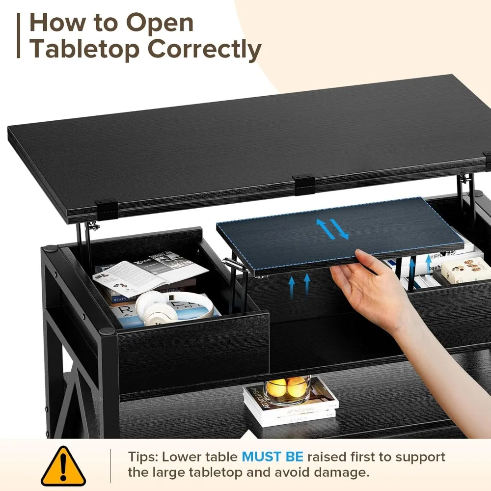 40" Lift Top Coffee Table,4 in 1 Multi-Function Lift Coffee Tables with Storage Drawers and Hidden Compartmen,Farmhouse Coffee T