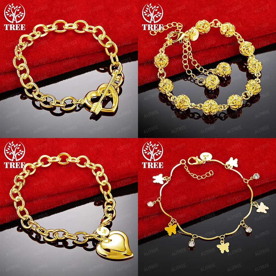 

18k Gold Bracelet Heart Butterfly AAA Zircon Hollow Ball Chain Women Party Birthday Wedding Accessories Nice Cute Fine Jewelry