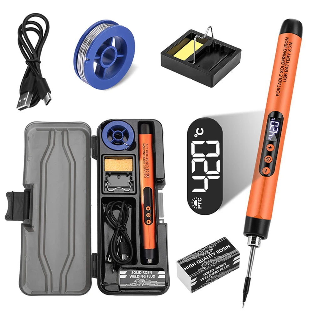 USB Digitaler Lötkolben mit Display, Typ-C-Schnittstelle, Mini-Lötkolben-Set 260-420 ℃ Fünf-Temperatur-Schalter