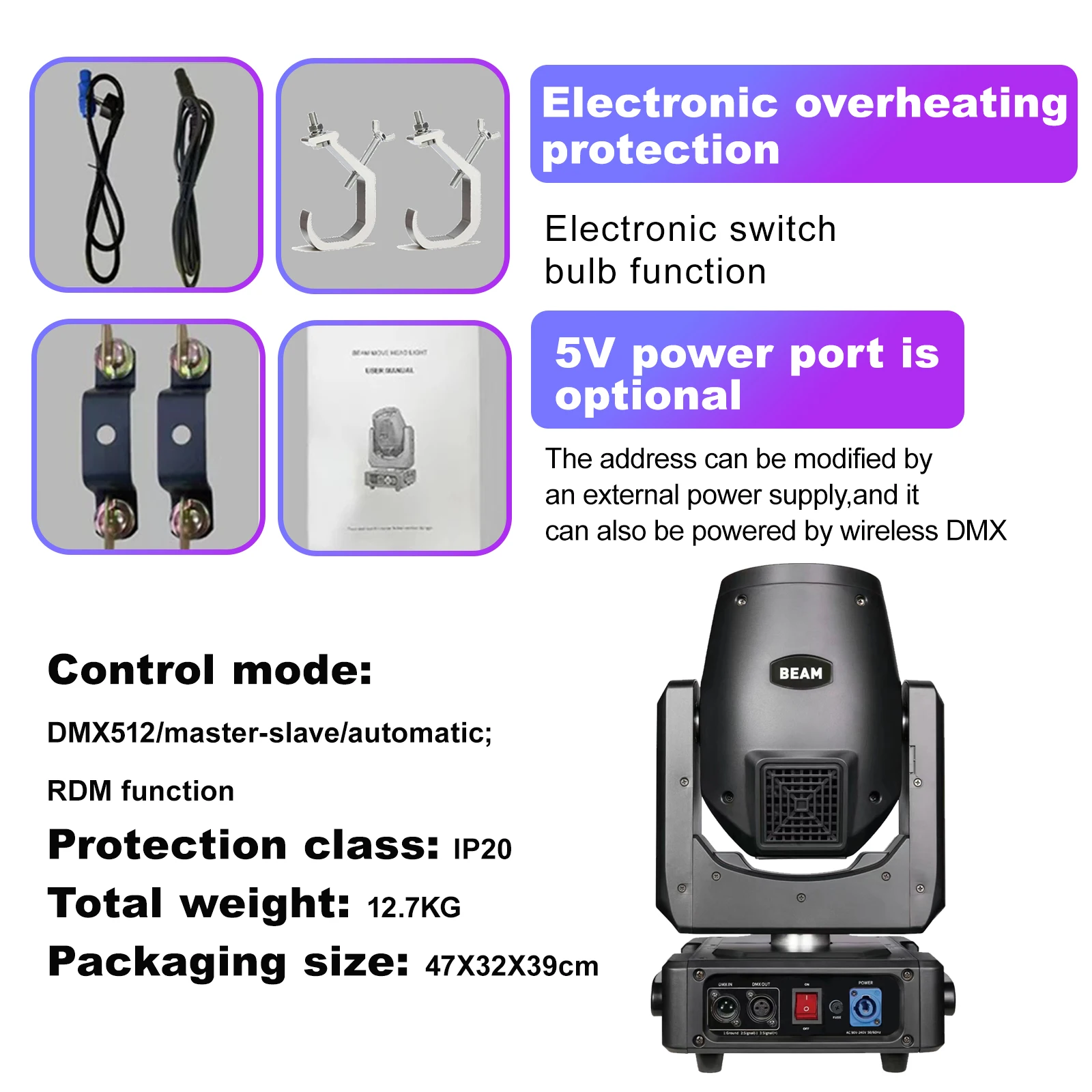 Mini Ampoules Sharpy à Tête Mobile, 250W, 8r, pour Décoration de Scène, Spectacle de Mode, ixde Mariage, Festival de Musique, Éclairage d'Cyclination