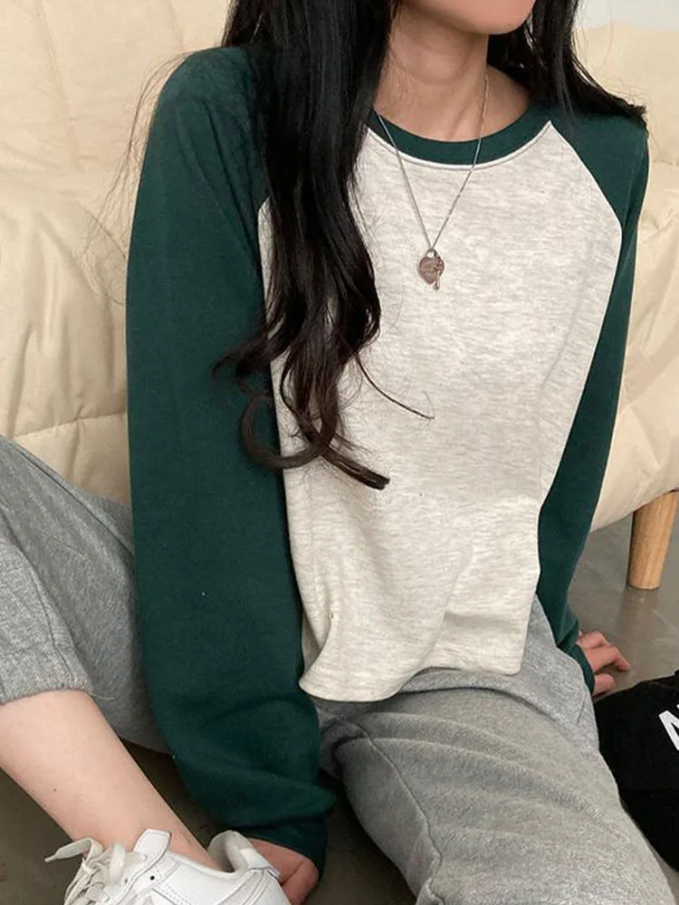 

Женские свободные хлопковые футболки с длинными рукавами и пэчворком в корейском стиле. Идеально подходит для повседневной носки, подходит для всех случаев.