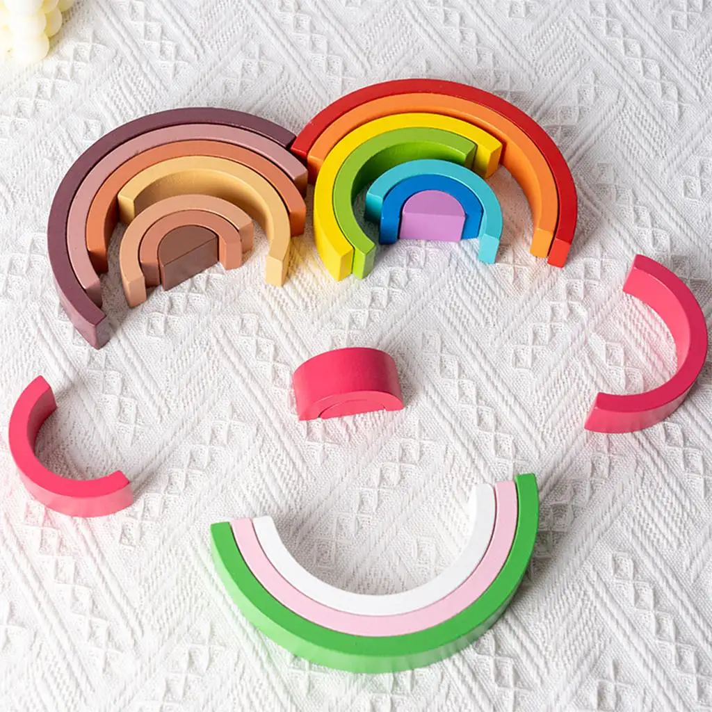 

Wooden Rainbow Stacker Stacking Toys Geometry Arch Bridge Development Creative