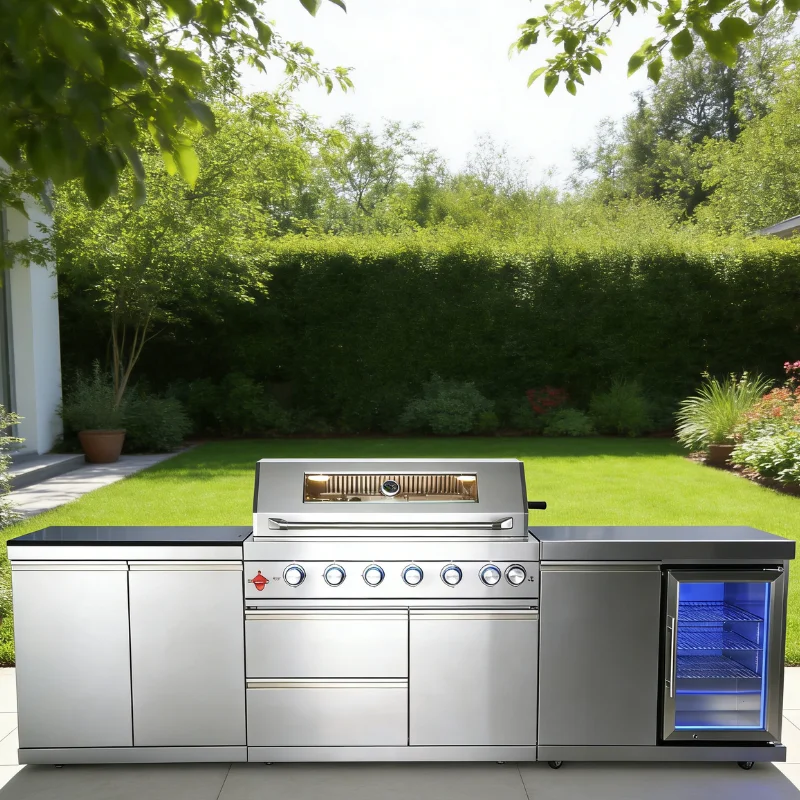 FOODLINE Corner Outdoor Kitchen Cabinet Module For L Shape BBQ Island Weatherproof Frame