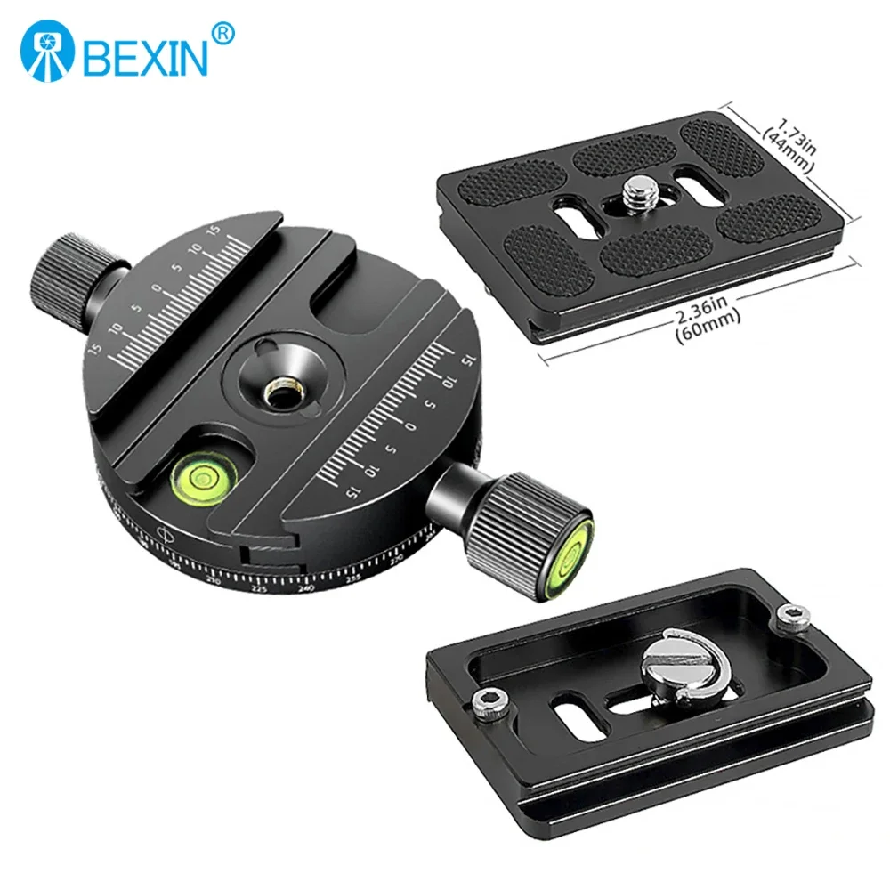 BEXIN QJ-08 360 °   Pince de plaque à dégagement rapide rotative panoramique, tête de trépied universelle pour appareil photo DSLR, Base à dégagement rapide pour photographie