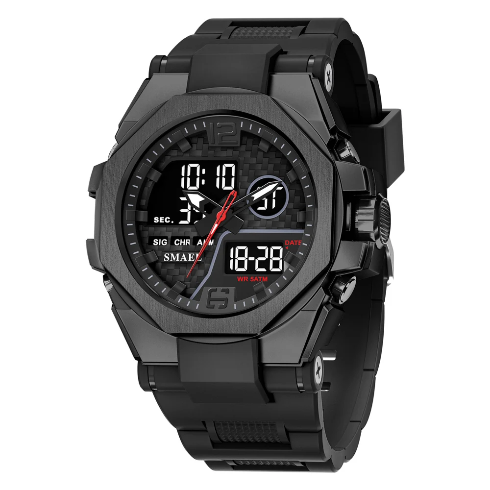 SMAEL Dual Display Digital Watch for Men Waterproof Outdoor Sports Stopwatch Alarm Waterproof Quartz Electronic Wristwatches