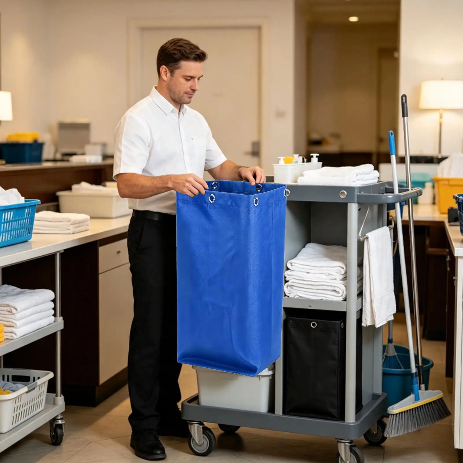 Laundry Cart Bag Replacement 23 Gallons Waterproof Oxford Attachment With 6 Brass Grommets Cleaning Cart Attachment For Hotel