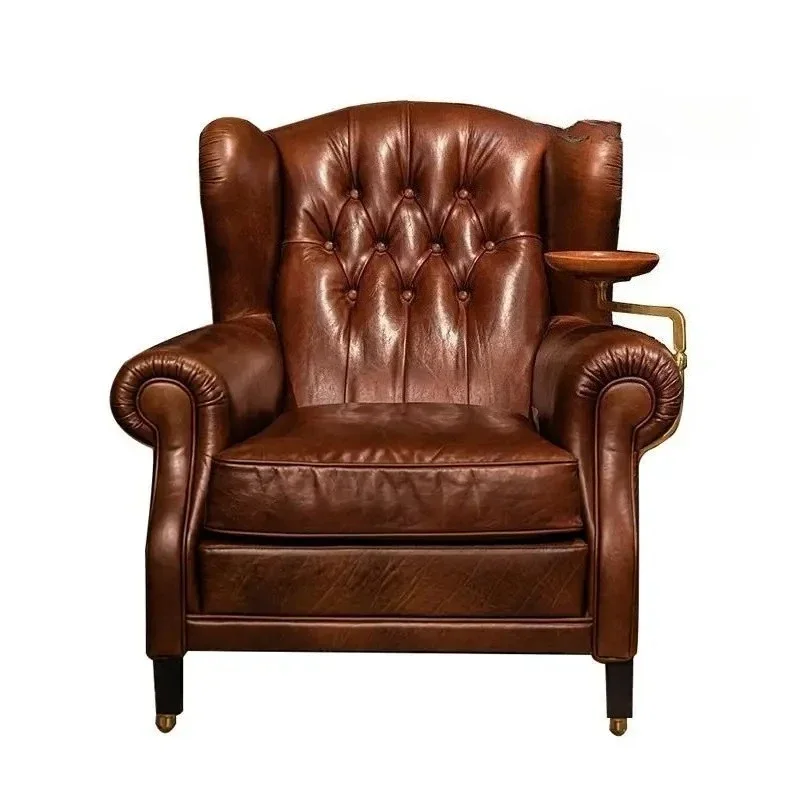 

American retro single chair oil wax leather single sofa medieval leisure chair high-end living room home chair