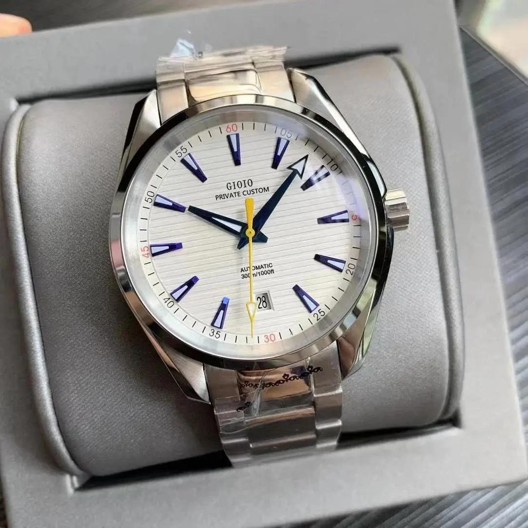 Reloj Automático para hombre de alta calidad de 41mm, relojes mecánicos con calendario de acero inoxidable luminoso azul zafiro gris