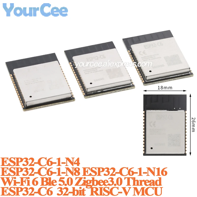 10pcs/1pc ESP32-C6 ESP32-C6-1-N4 N8 N16 Wireless Wifi Wi-Fi 6 Ble 5.0 Zigbee3.0 Thread 32-bit RISC-V MCU Module ESP32C6 ESP32-C6