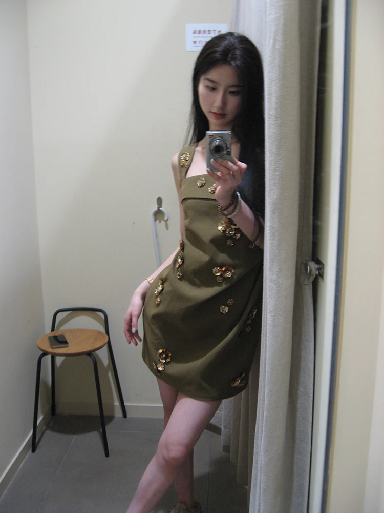 Damska letnia sukienka na ramiączkach z wycięciami, kwiatowym wzorem, podkreślająca talię, wyszczuplająca, mini spódniczka na imprezę.