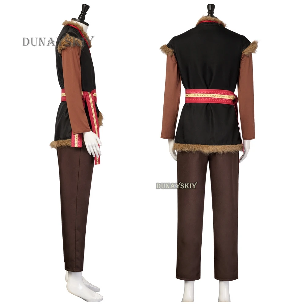 Kristoff Anime Cosplay Traje, Princesa da Neve, Jaqueta de Pelúcia, Camisa, Calças, Cinto, Terno, Dia das Bruxas, Roupas Masculinas, Crianças