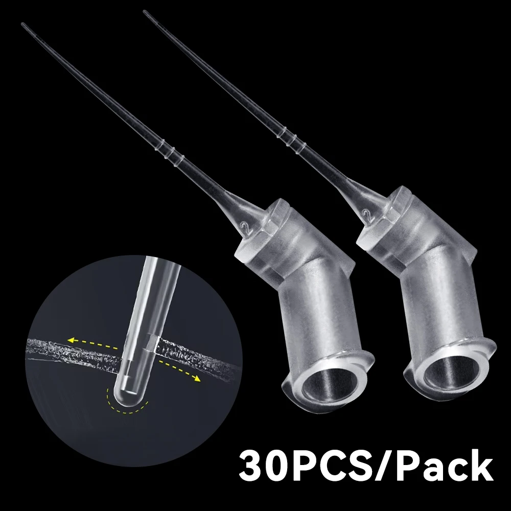 30 pièces/paquet Pointe d'aiguille d'irrigation endodontique 30G 0,3 mm pour seringue endo, pour le lavage des canaux radiculaires, Matériel de nettoyage dentaire