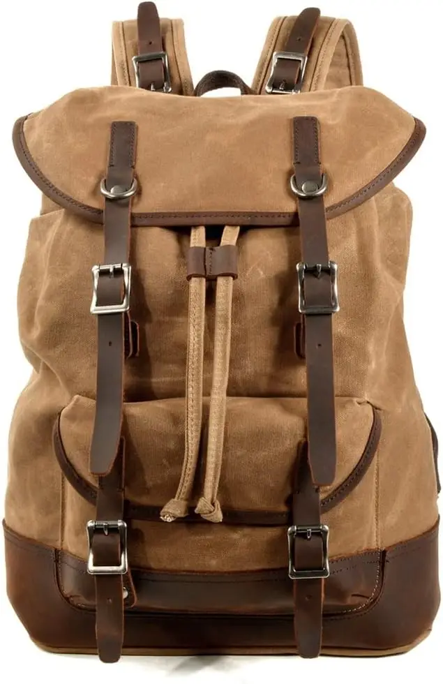 Canvas stitching real cowhide backpack men's outdoor travel sports mountaineering bag student computer school