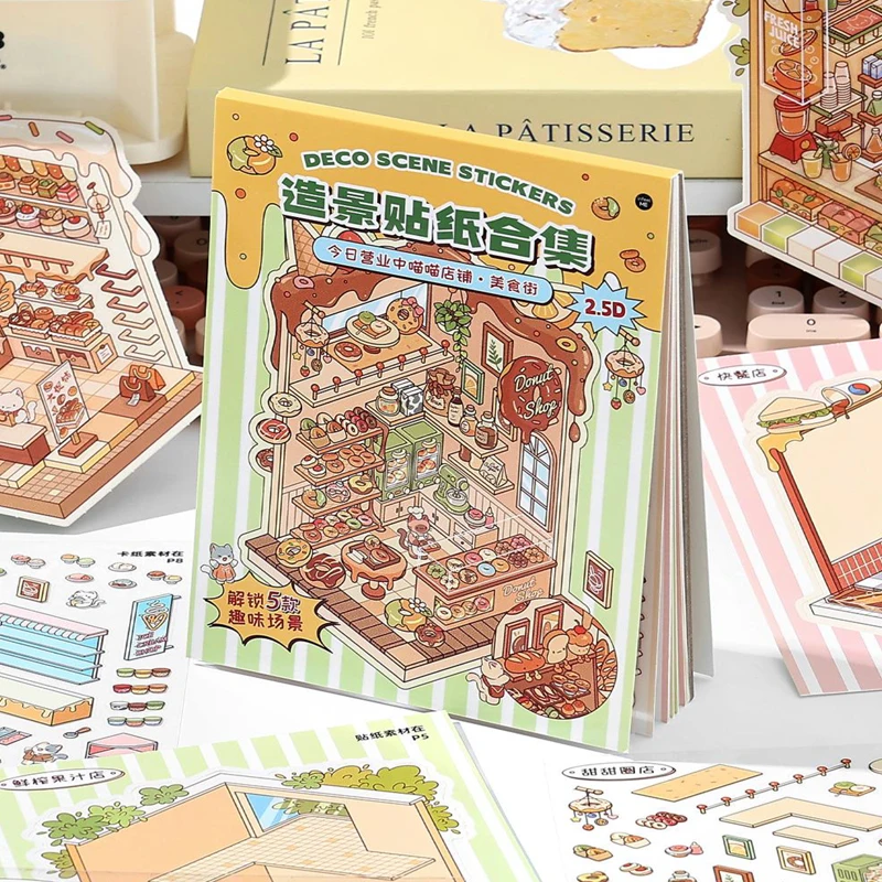 Mr. Paper Today's Business Meow Shop Series 2,5D PET+White Card Aquascape Sticker Book Scrapbooking Sticker Gifts For Students