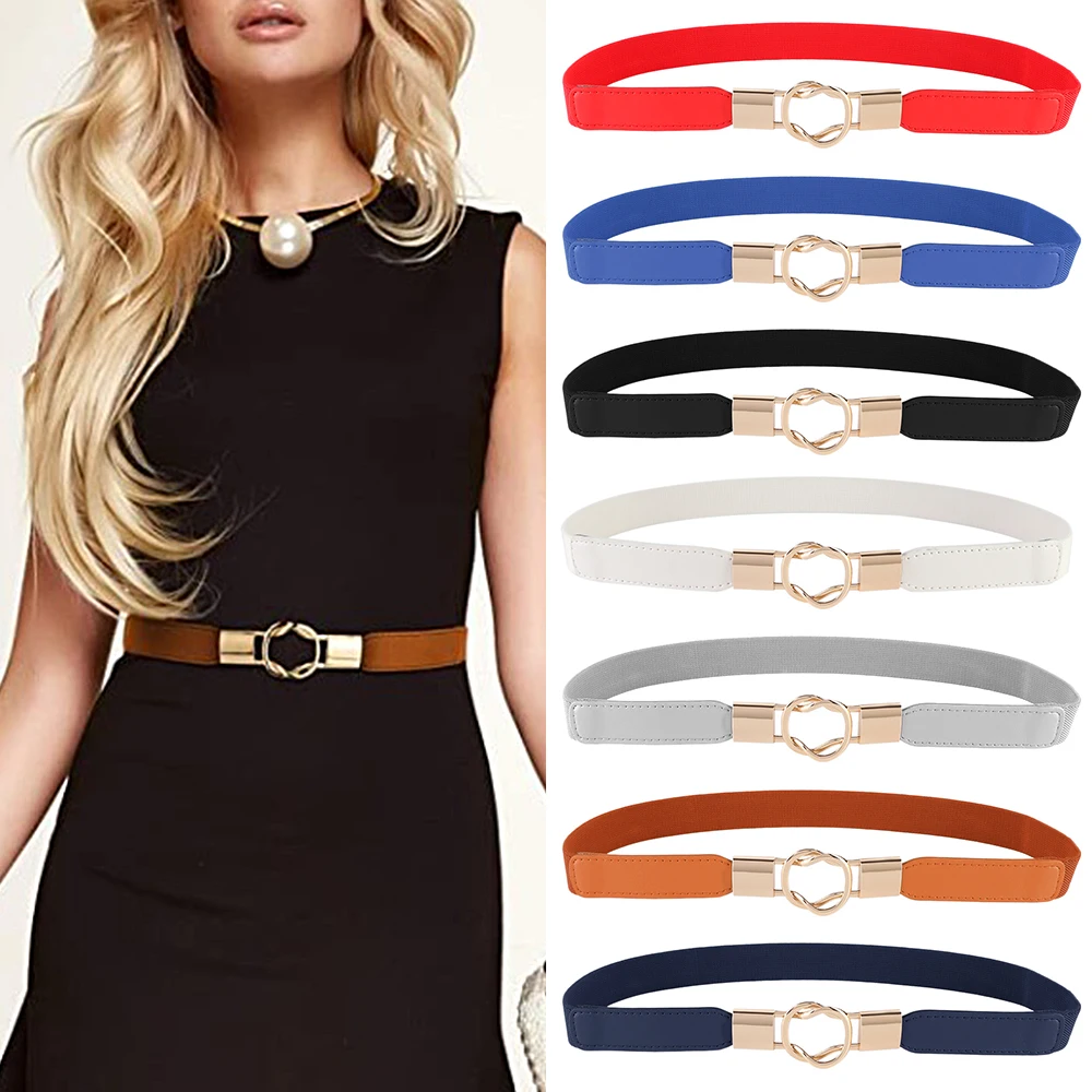 

Women belt Elastic Waistband Thin Stretch Wrap Buckle Waist Belt Elegant Cummerbunds Fashion Leaf Belt for Dress Accessories