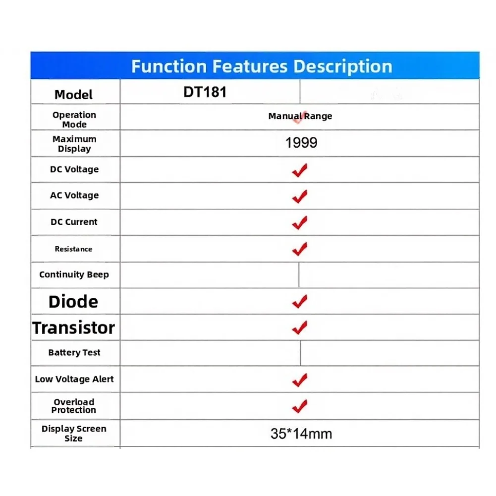 DT181 Digital Multimeter Voltage Current Resistance Tester LCD Display Portable For Mini Card Size Tool For Electrical Measureme