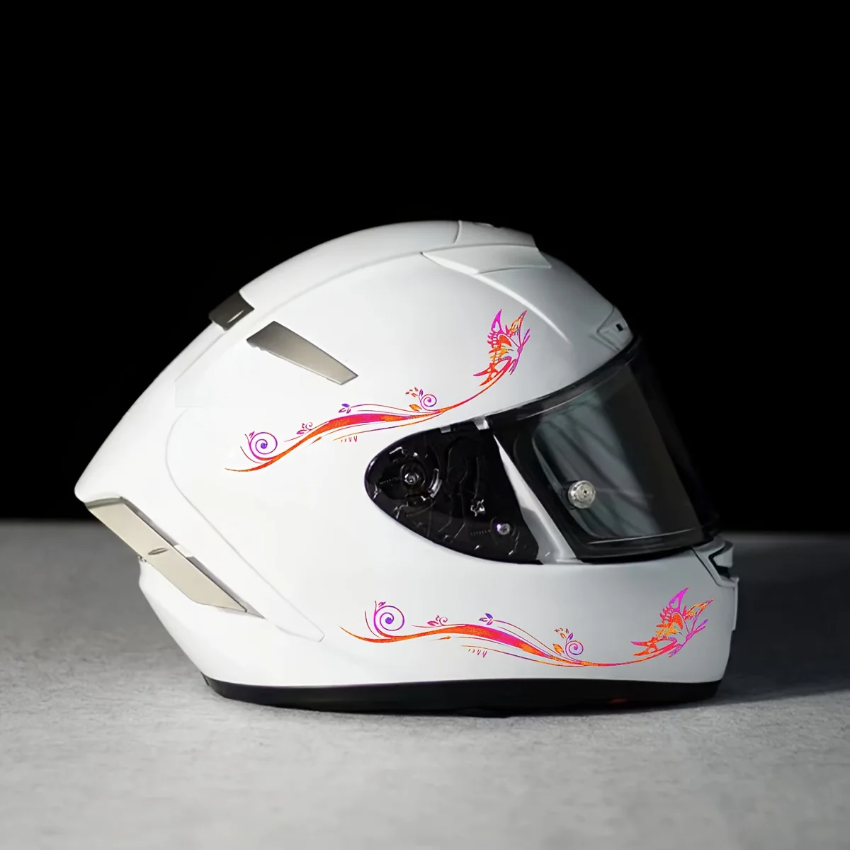 1 Par de Adesivos Florais em Gradiente Rosa e Laranja, Decalques de Vinil à Prova d'Água para Capacete de Motocicleta