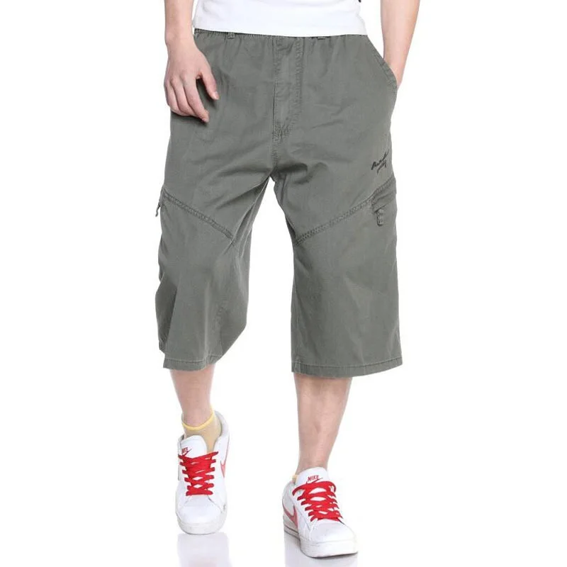 2024 Mens Casual Short Summer 3/4 Long Length Cargo Short Men Elastic Waist Cotton Bermuda Male Large Big Plus Size Breeches 6XL