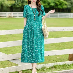 Vintage Loose print Dress Summer Plus Size Casual Sundress Women Elegant plus size Vestidos