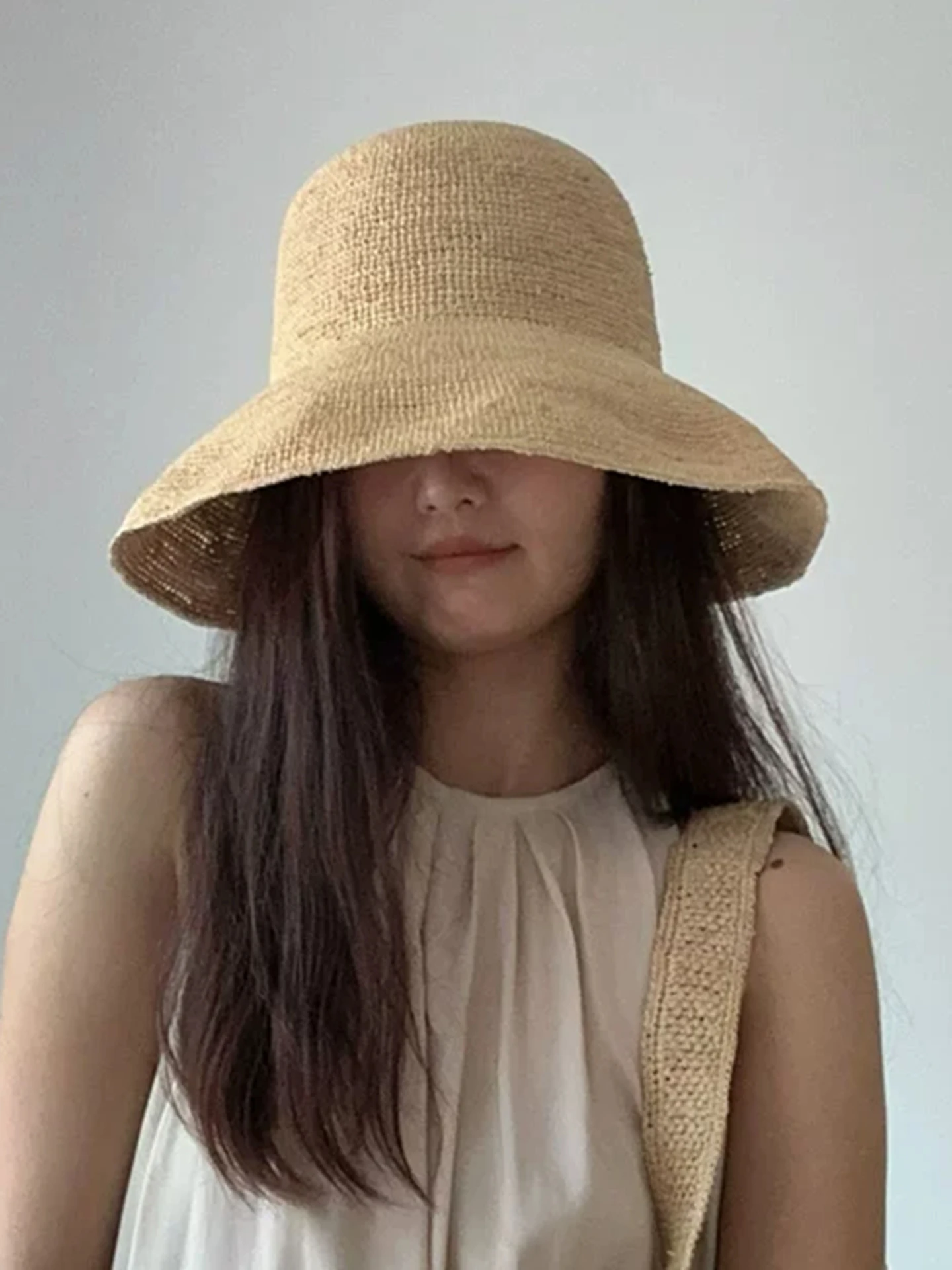 Bucket Hat Straw - Handwoven Foldable Straw Hat Women's Summer