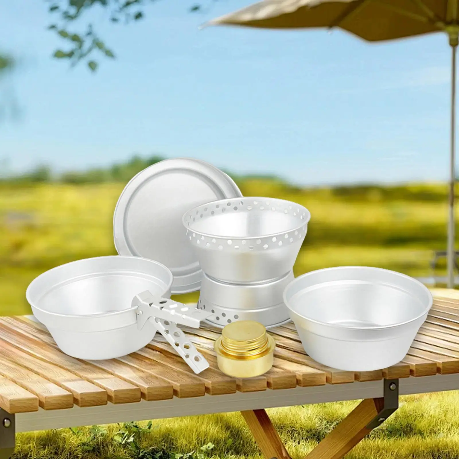 캠핑조리기구 7x Camping Cookware Mess Set Dinnerware Compact Portable Cooking Gear for Picnic