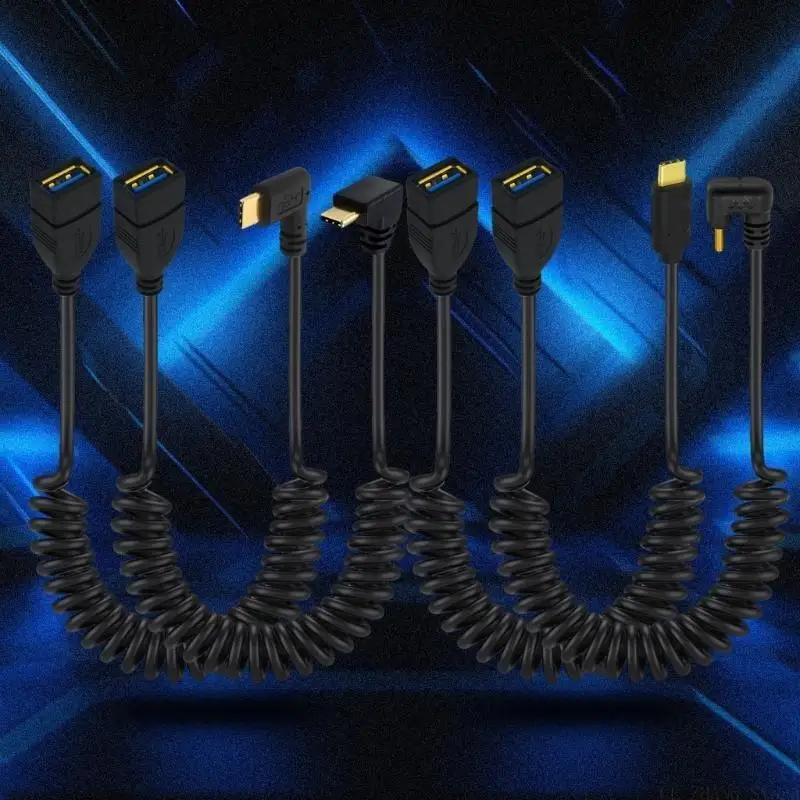 E56B Reliable USB A to Type C Charging Cable Spring Coiled Cord Data Sync Line 5Gbps