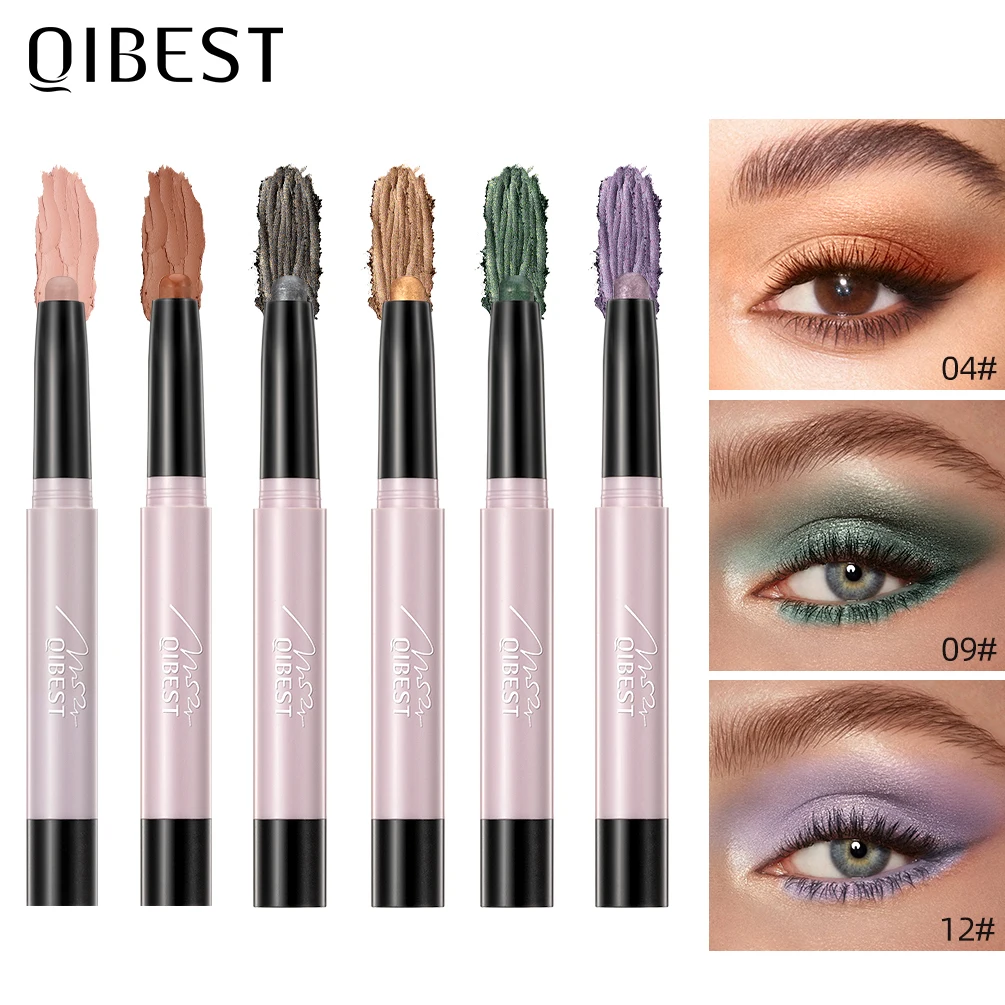 QIBEST Pearlescent Eyeshadow Eyeliner Pencil Waterproof Long Lasting Glitter Shimmer Nude Eye Shadow Stick Eyes Makeup Tools