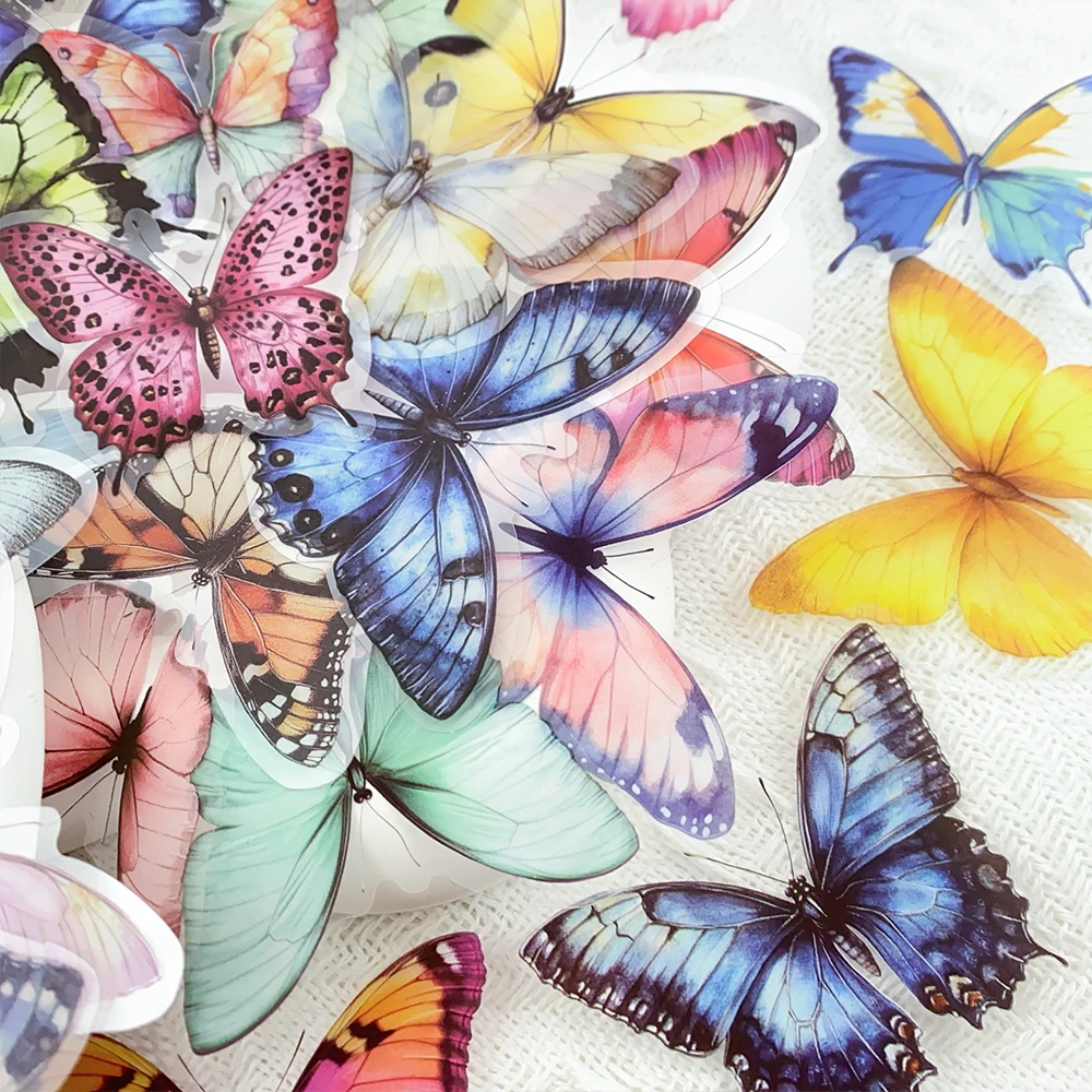 50 stücke Bunte Schmetterling PET Aufkleber Aufkleber Für Telefon Flasche Kühlschrank Gitarre Helm DIY Ästhetische Transparente Aufkleber – Detail 11