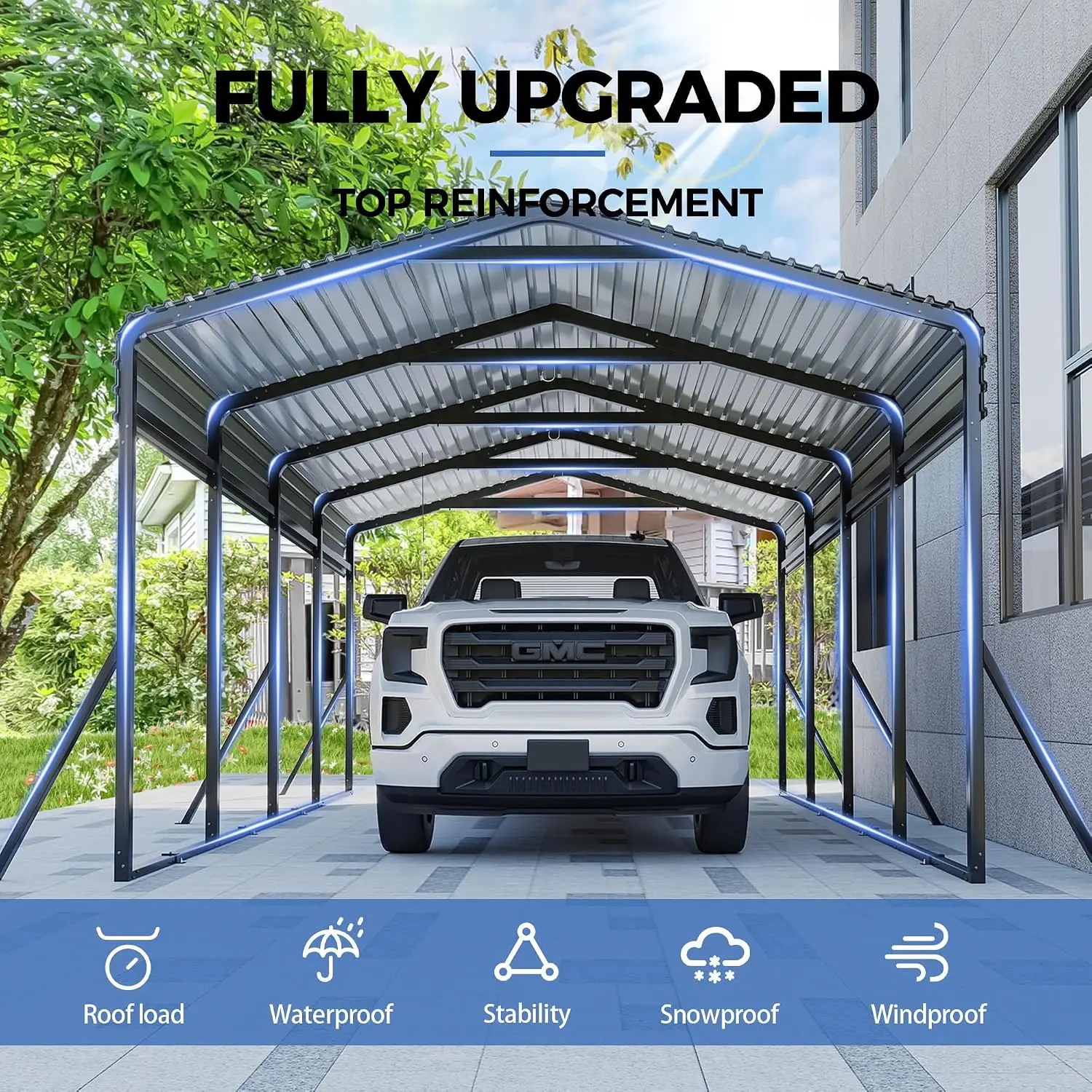 20X12 FT Heavy Duty Metal Carport Canopy with Triangle Frame Base, Customized