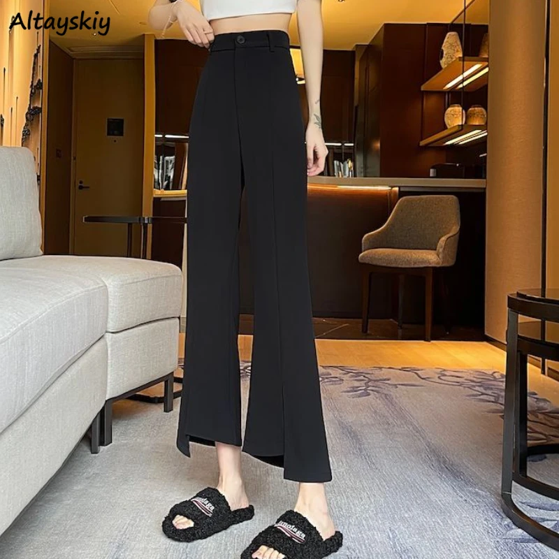 Casual Pants Women Solid Vintage All-match Graceful Basics Leisure Simple Daily Korean Style Modern Temper Designed Minimalist