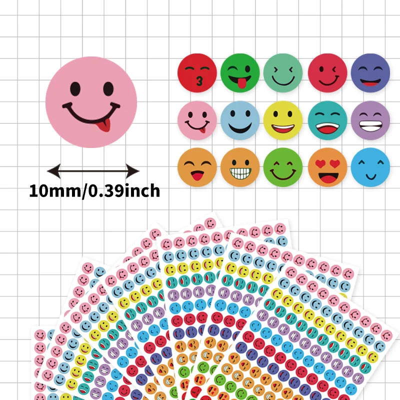 1500 Pcs Round Face Stickers 15 Designs Happy Face Students Labels for DIY Crafts Scrapbooking School Office Supplies