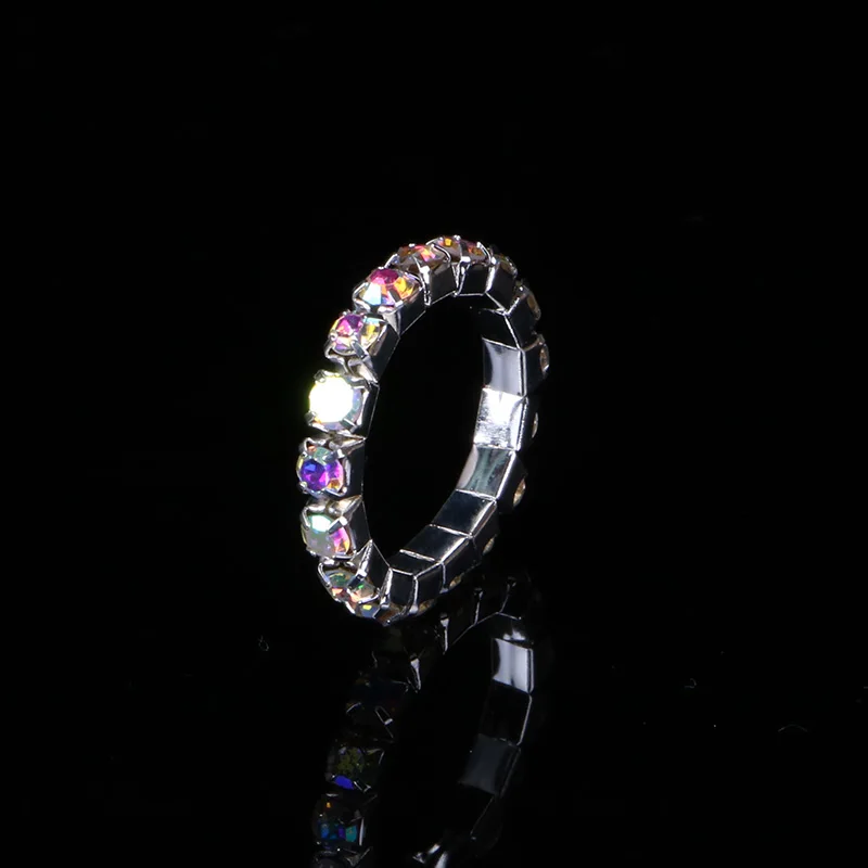 1-5 Rows Crystal Rhinestone Rings Silver Plated Bridal Wedding Iridescent AB Crystal Stone Elastic Stretch Rings for Women