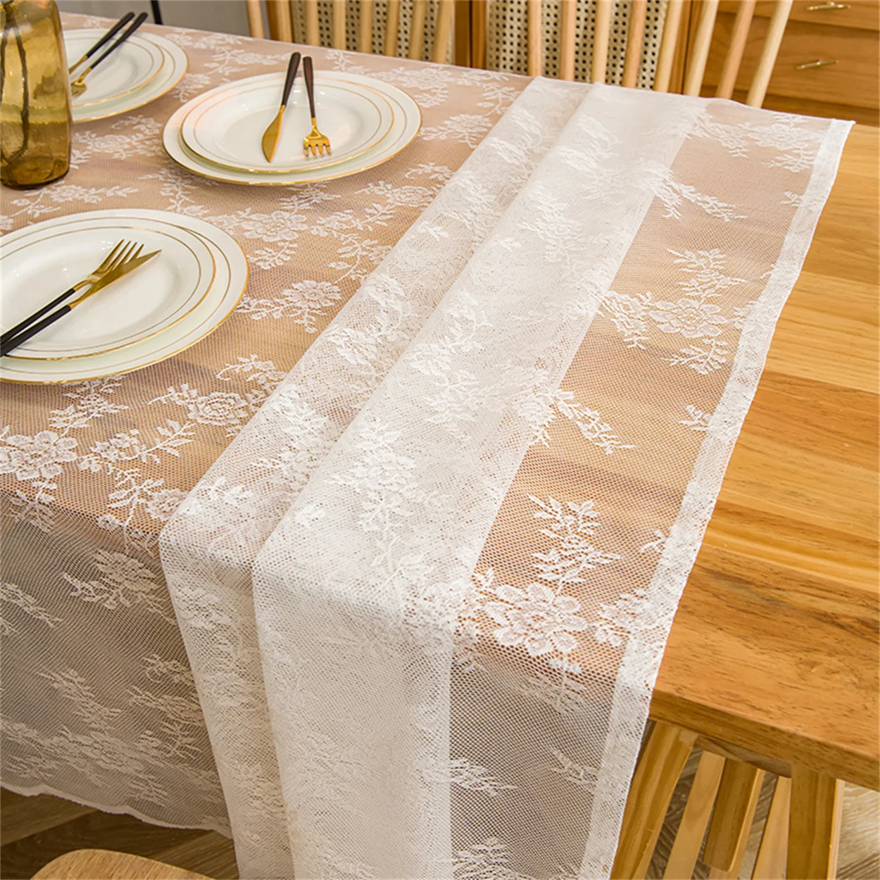 Rustic Wedding White Lace Tablecloth Vintage Embroidered Reception Table Cloth Decor Boho Party Valentine\'s Day Tablecloth