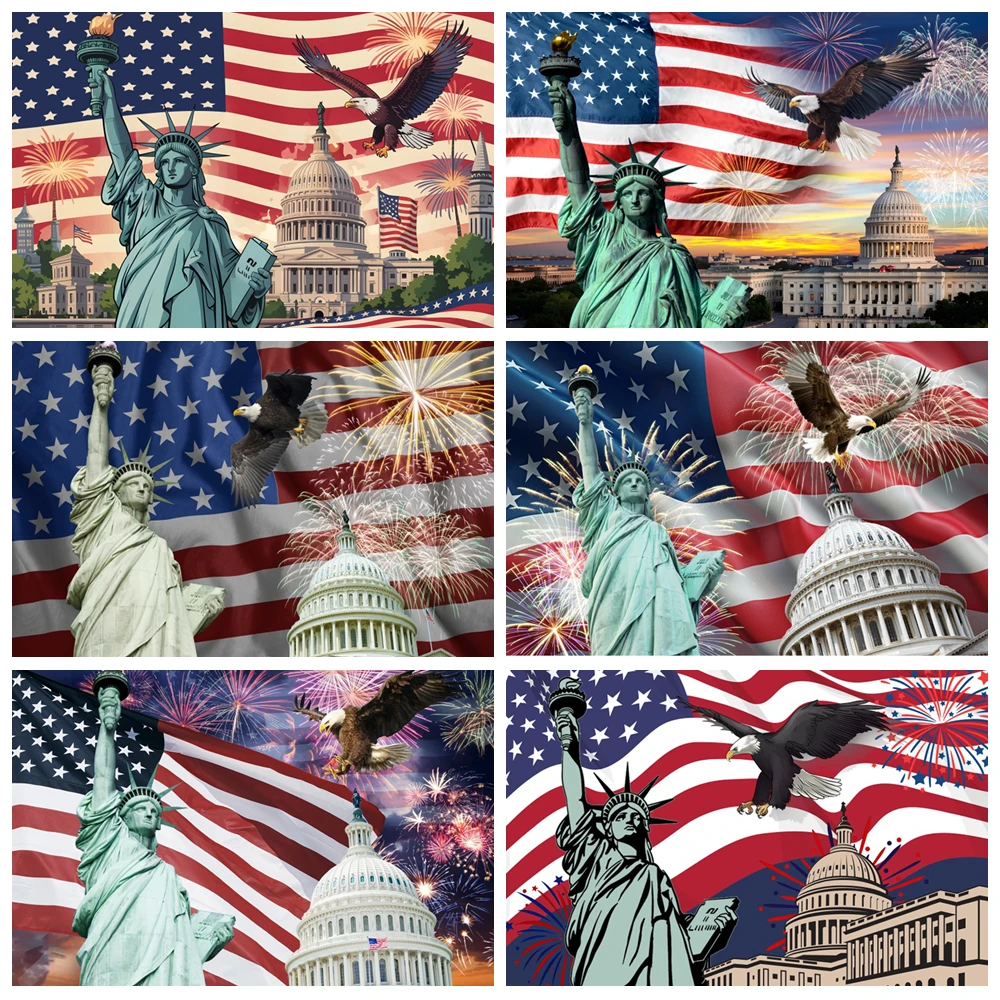 

Independence Day Backdrop 4th of July American Flag Background USA Flag Portrait Banner Patriotic Veterans Party Decor Supplies