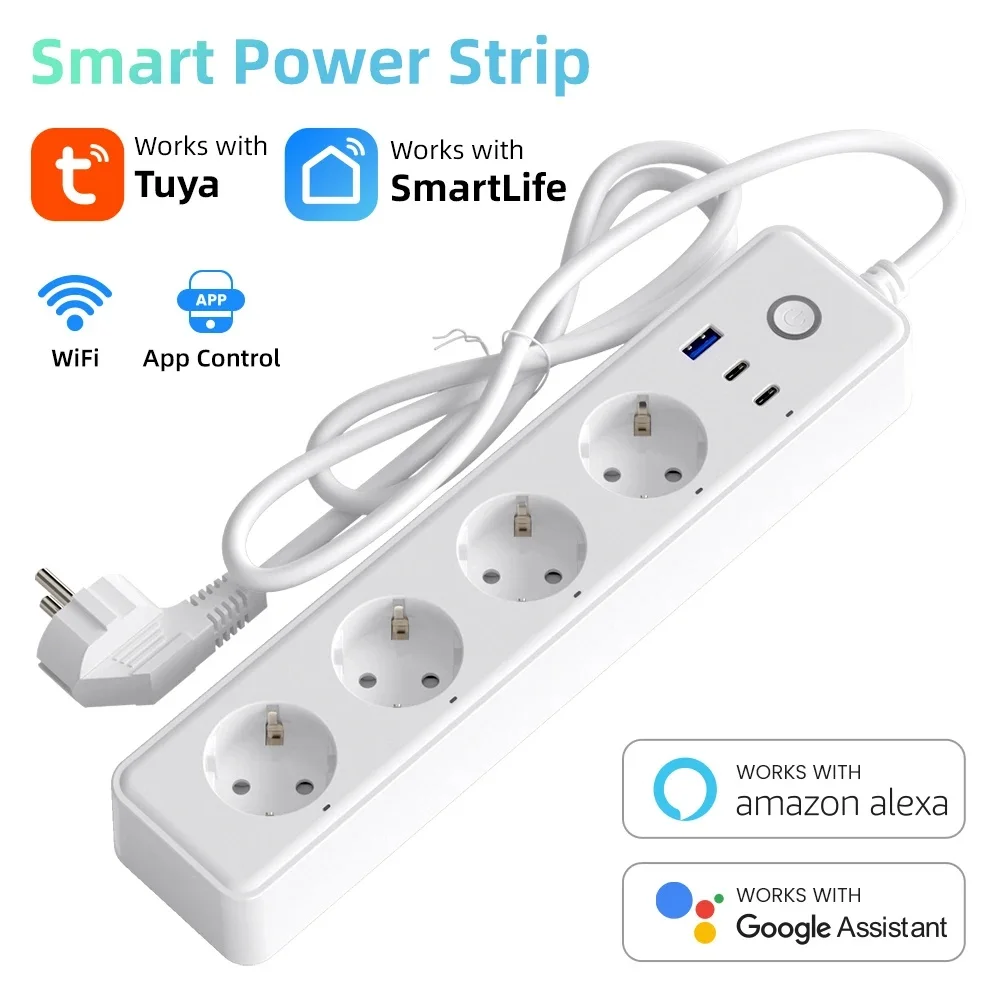 16A wifi Power Strip Tuya Smart Plug Power Strip Extension Cord with USB Charging Smart Home EU Socket Work with Alexa