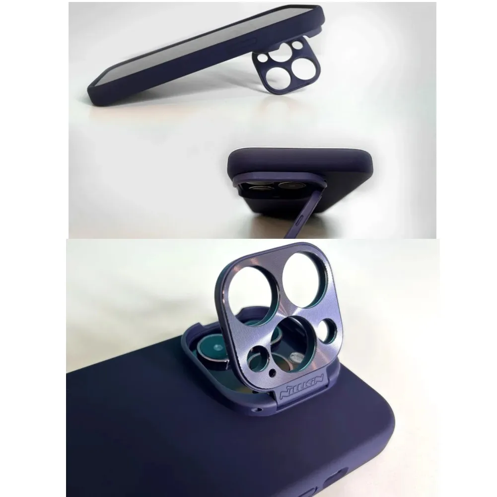 NILLKIN For iPhone 15 ProMax Magsafe Case Lens Wing Case Foldable Stand Lens Protection Soft Silicone Cover For iPhone 14 ProMax
