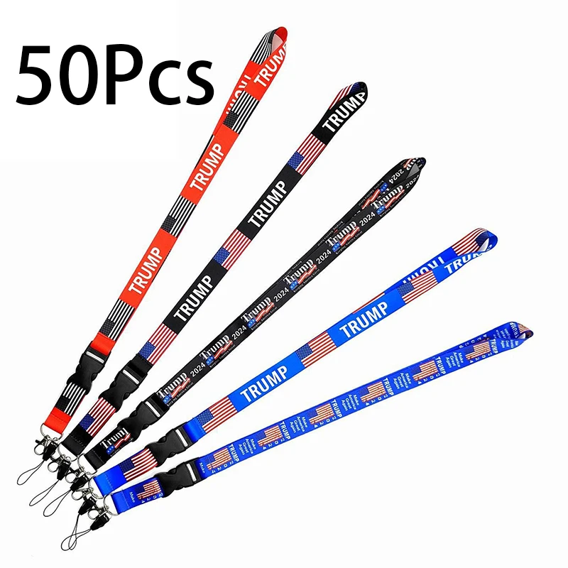 50Pcs Trump 2024 Neck Lanyard US Flag Lanyard for Keychain ID Badge,Mobile Phone Name Tags Neck Strap with Detachable Clasp