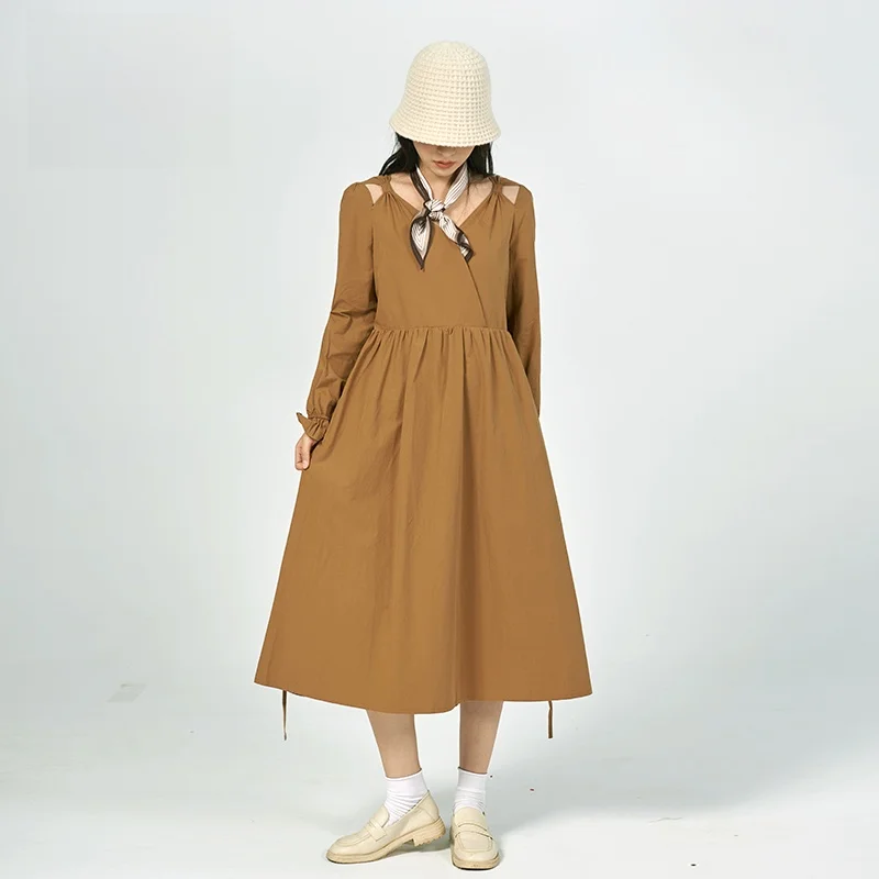 

Женское длинное платье GOFAR миди, винтажное, свободного кроя, повседневное, однотонное, для весеннего сезона, для деловых встреч, модное