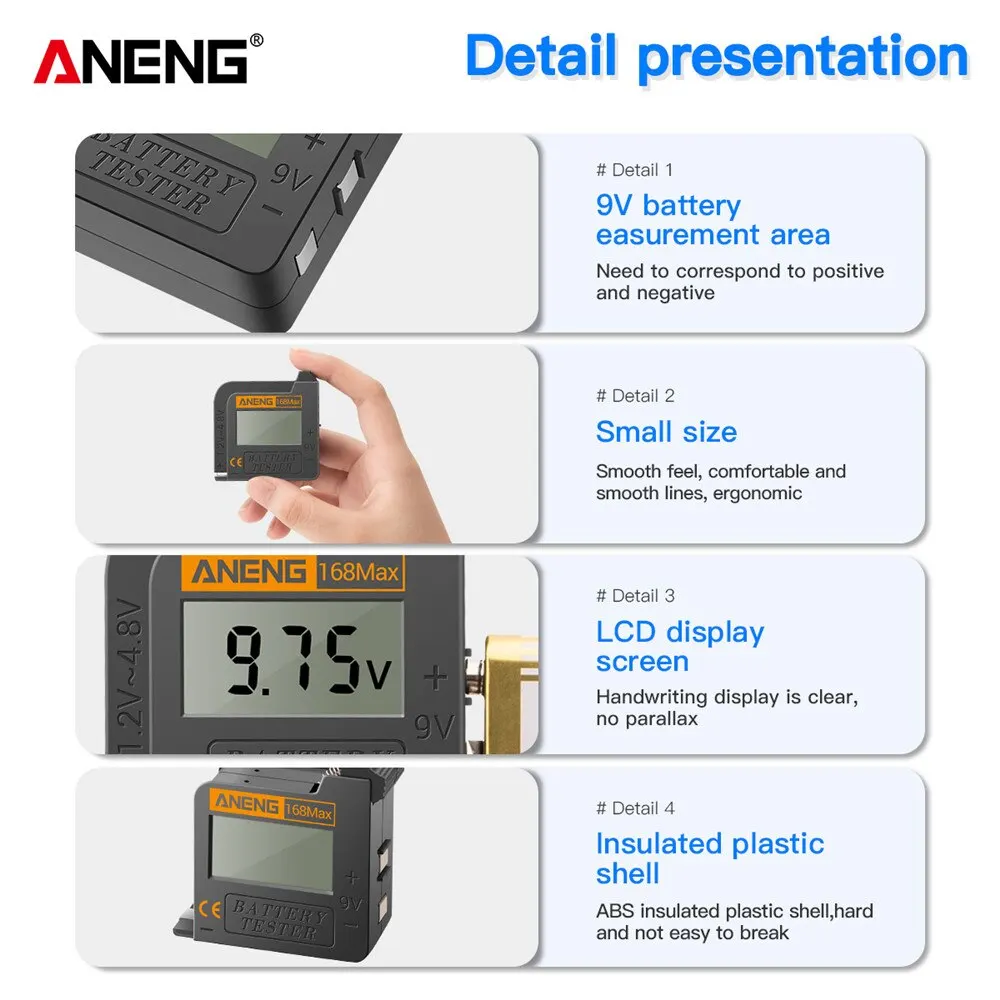 ANENG 168Max Digital Lithium Battery Tester capacità Test universale analizzatore di carico a scacchi Display Check AAA AA Button Cell